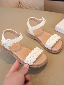 Sandalias de moda de suela suave tejidas para niños y niñas pequeñas de la nueva colección 2024, zapatos de verano de princesa - Beis - Ver 4