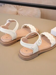 Sandalias de moda de suela suave tejidas para niños y niñas pequeñas de la nueva colección 2024, zapatos de verano de princesa - Beis - Ver 5