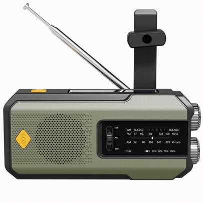 NOAA-väderradio för nödsituationer, bärbar handvevsradio, solcellsdriven med batteribackup, AM/FM/NOAA, SOS-larm, 2000 mAh uppladdningsbart batteri Power Bank, 3 LED-ficklampa, laddning av typ C, för inomhusvandring utomhus camping nödsituation