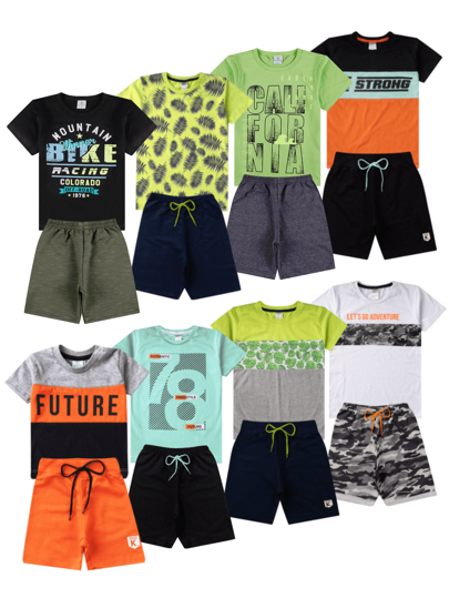 Conjunto Infantil Menino Juvenil Verão Tamanho 1 ao 14  - 1 Camiseta + 1 Bermuda