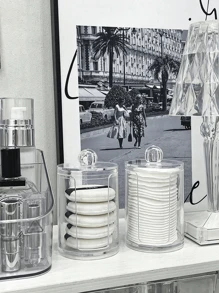 1 hộp đựng bông trang điểm trong suốt, lọ đựng có nắp, dụng cụ vệ sinh mặt, giá đựng dụng cụ tẩy trang để bàn, phụ kiện đựng đồ trang điểm, phụ kiện phòng tắm - trong suốt - Xem 3