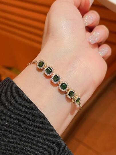 Andkiss 1 pièce Bracelet en diamant micro-serti, adapté pour un port quotidien pour femmes au printemps et en été