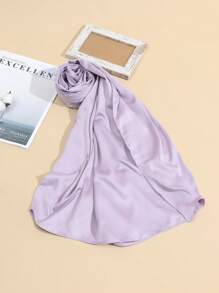 Elegant 1pc Women's Solid Color Matte Satin Scarf, All Seasons Fashionable Sunscreen Warm Shawl For Daily Commute Or Street Wear With Head Wrap - Multicolor - View 3