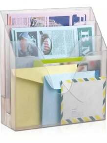 Suporte Organizador Multiuso Documentos Escritório - Triplo material escolar material escola papelaria - Transparente - Visão 2