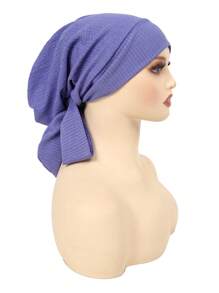 1 pièce Turban musulman avec longue queue et motif de vague de bandeau, bonnet de chimiothérapie pour femmes