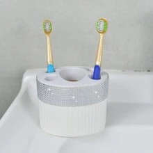1 hộp đựng bàn chải đánh răng & kem đánh răng đính đá, hộp đựng đồ trang điểm nhiều ngăn có thể tháo rời, hộp đựng mỹ phẩm để trên mặt bàn phòng tắm, phòng ký túc xá - Nhiều màu - Xem 18