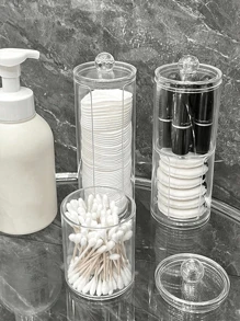 1 hộp đựng bông trang điểm trong suốt, lọ đựng có nắp, dụng cụ vệ sinh mặt, giá đựng dụng cụ tẩy trang để bàn, phụ kiện đựng đồ trang điểm, phụ kiện phòng tắm - trong suốt - Xem 10