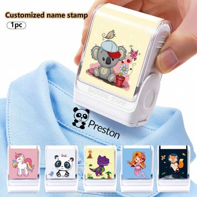 1PC Custom Name Stamp For Clothing,Back To School Supplies For Kids,Personalized Clothing Stamps For Clothes, DIY Customized Cartoon Self Inking Name Seal Stamp For School Student Personalized Stationery Gift,Clothes Stamp For Waterproof,Customized Embossing Machines,Home Refresh