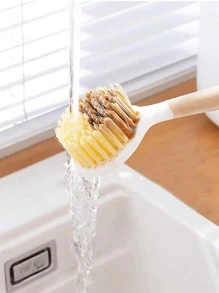 1 pezzo Spazzola da cucina con manico lungo per il lavaggio delle pentole, resistente agli oli, dotata di impugnatura anti-scottatura, per la pulizia di pentole e piatti, cucina, bagno, uso domestico, accessori per la casa