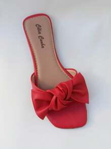 Sandália rasteirinha chinelo flat com laço vermelha