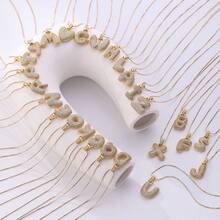 1 pieza Colgante de letra "gorda" de circonita cúbica y cobre micro incrustada con cadena de caja de acero inoxidable, disponible en 26 letras opcional, diseñado para mujeres de todos los días, collar elegante y con estilo - Collar Cadena Letra + Caja - Ver 9