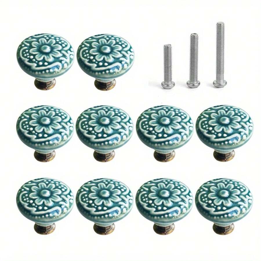 1/2/4/6/8/10/12/15/20pcs 1-2/5 Inch Ceramic Kitchen Cabinet Knobs For Drawer Dresser Knobs Pulls Round Dresser Knobs Drawer Handles And Pulls For Home Furniture Decor Ceramic Knobs With 3 Size Screws