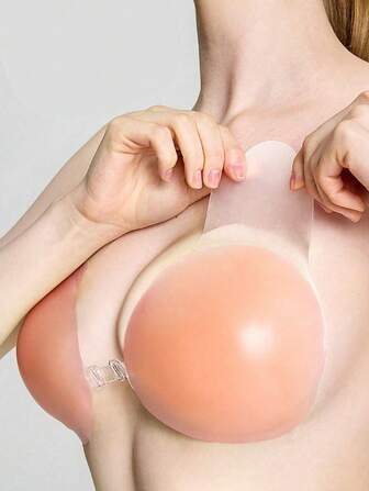 (12cm/4.72in)粉色圓形女士推上去硅膠胸贴海外無線隱形內衣泰迪蕾絲貼片，增高文胸带乳贴乳贴隱形硅膠粘合文胸花瓣貼紮緊無肩帶文胸無背心文胸柔軟無痕內衣