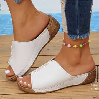 Women's Wedge Heel Thick Sole Slip-On Sandals, Fashionable And Comfortable Slippers For Summer, Lightweight Memory Foam Waterproof Platform Shoes