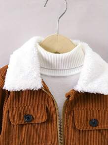 Young Boy Fashionable Corduroy Patchwork Fleece Collar Outerwear Jacket, Lightweight Spring/Autumn