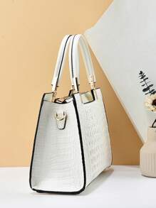 新款鳄鱼纹时尚优雅女士托特包，休闲风格，大容量，可拆卸肩带，最佳母亲节礼物创意，母亲节礼物，妈妈礼物，妈妈必备品，外出妈妈包，女士吸睛工作包 - 白色 - 查看 6