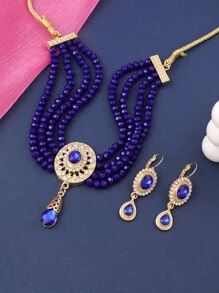 1套阿拉伯風格手工珠寶項鍊，掛墜為水滴形鑽石項鍊，包含相配耳環，適用於女性婚禮、派對、節日及舞會等場合穿搭珠寶套裝 - 項鍊耳環二件組 - 查看 13