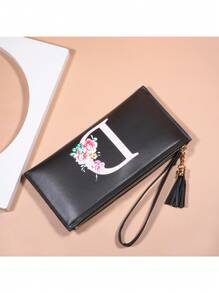 Women's Handbag With 26 Alphabet Design Multi-Functional Phone Pouch Zipper Coin For Women Wallet Purse Wallet Long Wallet Wristlet Wallet - Black - View 8