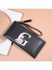 Women's Handbag With 26 Alphabet Design Multi-Functional Phone Pouch Zipper Coin For Women Wallet Purse Wallet Long Wallet Wristlet Wallet - Black - View 11