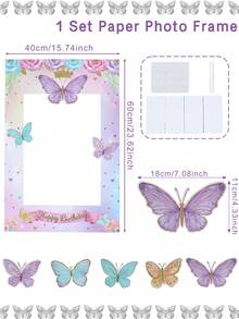 1 set de marcos de fotos de papel con patrón de mariposas, accesorios de decoración para fiestas de cumpleaños, marco de decoración de fotos temática de mariposas - Mariposa - Ver 3