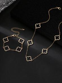 1 条手链和 1 条项链朋克风格镂空花朵吊坠手链，适合返校/万圣节/感恩节礼物和优雅质感吊坠项链套装情人节、妈妈、母亲、母亲节、礼物 - 白色 - 查看 4