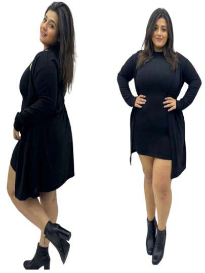 Conjunto Vestido E Cardigan Plus Size Feminio Lanzinha