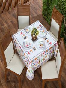Jogo Mesa Posta Arraiá Junino Guardanapo + Porta Talher + Toalha de Mesa 1,50x1,50 p/ 4 Lugares - PIPOCA - Visão 2