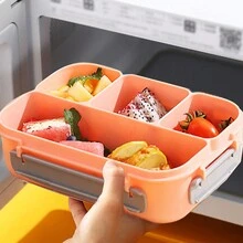 1 Hộp cơm Bento kèm nĩa, hộp đựng thực phẩm chống rò rỉ 4 ngăn, hộp đựng đồ ăn trưa cho trường học, văn phòng, du lịch, lò vi sóng, có thể rửa bằng máy rửa chén, màu xanh lam - Hồng - Xem 2