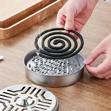 1pc Portable Mosquito Coil Holder, Round Incense Box For Home And Camping - Stainless Steel Mosquito Coil Burner For Indoor And Outdoor Use Camping Stuff - Silver - View 8