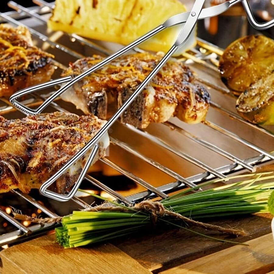 1入組燒烤食品鉗，重型不鏽鋼廚房烹飪，燒烤，服務剪刀鉗-自助餐鉗，燒烤，野餐，露營，花園，露台，戶外，花園裝飾，戶外裝飾 - 銀色 - 查看 1