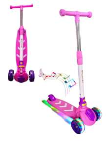 1 Pz Monopatín Scooter Patín Del Diablo Rosa Flechas Con Luz Y Sonido Ajustable Cómodo 3 Ruedas Plegable Desmontable Plataforma Antideslizante Dirección Con Gravedad - Rosa - Ver 1