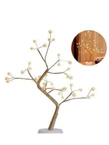 LAMPARA ARBOL BONSAI DECORACION LUZ LED PERLA - Dorado - Ver 4