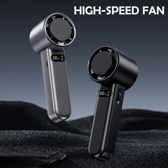 AOYI 便攜式手持式渦輪風扇，帶冷卻冰包，100級可調節風速，帶LED顯示屏，附底座，強大電池續航(4800mAh)，USB供電，採用先進的冷卻技術。