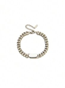 2pcs/Set Stainless Steel Thick Chain Necklace + Bracelet, Hip-Hop Fashion Jewelry Set, Non-Fading, Suitable For Daily Wear - Silver - View 8