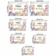 1入組/件，彩色卡通生日背景聚酯印花氣球及旗幟裝飾懸掛布，適用於生日派對、周年慶祝活動、現場氛圍裝飾配件 - 彩色 - 查看 5