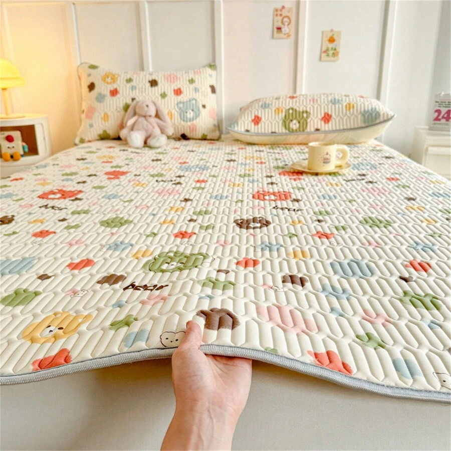 1入組夏季冷卻乳膠墊（僅包含乳膠墊*1，不含枕套，不含內芯），透氣柔軟，可摺疊易於存儲，可愛的動物卡通和花卉印花墊子，適用於臥室宿舍寢具套裝 - 彩色 - 查看 1