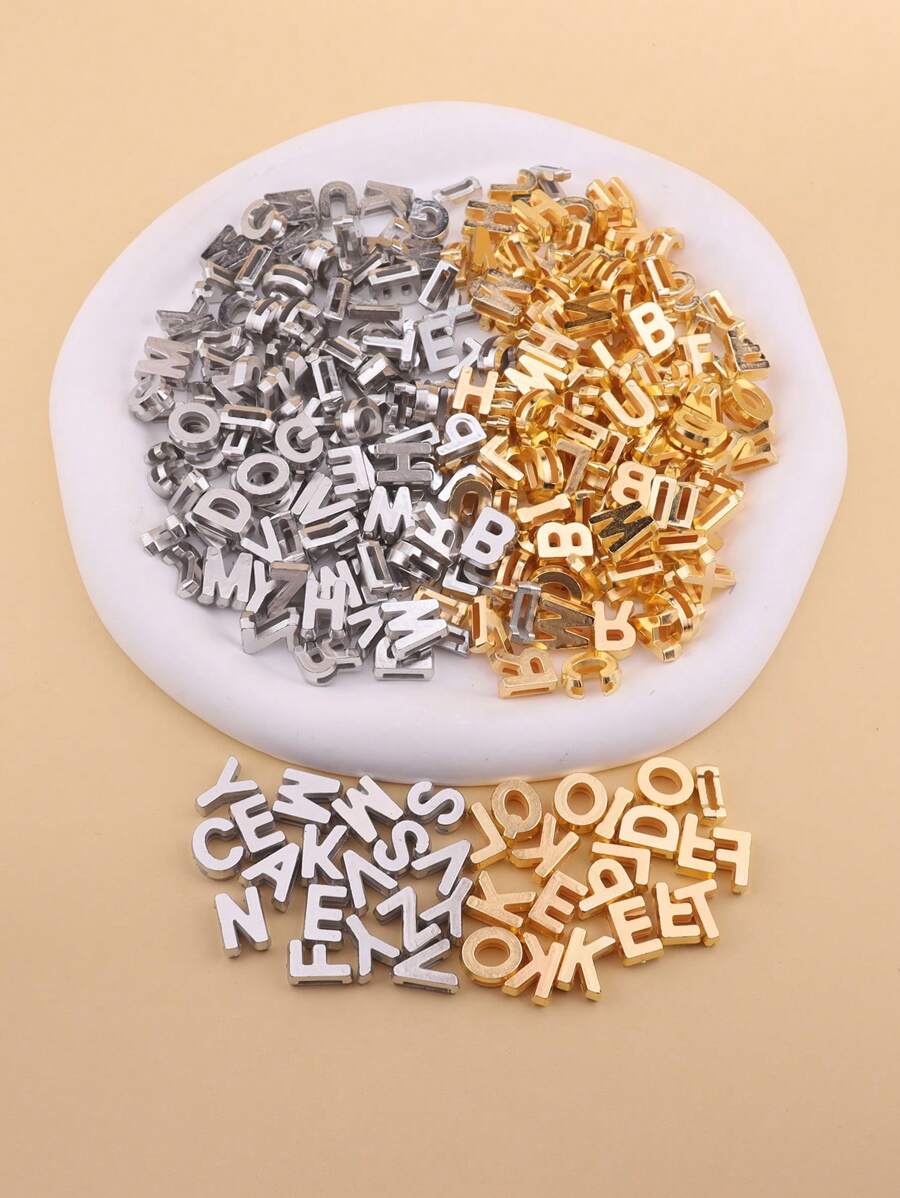 60 piezas de cuentas de letras de acrílico 3D con recubrimiento plateado de moda para hacer joyas a mano con accesorios de bisutería DIY para pulsera/collar