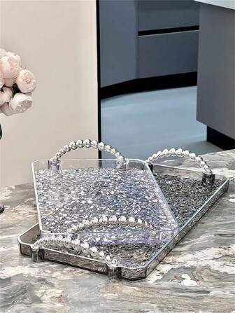 1pc Fashionable High-Grade Plastic Tray With Handle, Suitable For Tabletop Decor, Home And Kitchen Dining Plate, Everyday And Holiday Use