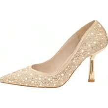 Zapatilla Cerrada con Tacón de 9 cm y Pedrería para Dama en Color Oro - Dorado - Ver 1