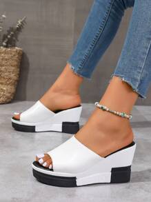 2025 夏季新款坡跟厚底女式凉鞋，一脚蹬户外百搭女式凉鞋，时尚休闲高跟女式凉鞋，女式凉鞋拖鞋 - 白色 - 查看 6