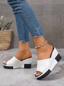 2025 夏季新款坡跟厚底女式凉鞋，一脚蹬户外百搭女式凉鞋，时尚休闲高跟女式凉鞋，女式凉鞋拖鞋 - 白色 - 查看 5