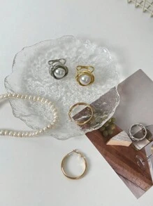 1 pièce/5 pièces Assiette en verre dépoli style INS Plat à collation à la maison, Plat à sauce, dessert, pâtisserie, Plateau de table de nuit, Rangement pour bijoux pour boucles d'oreilles, colliers et bagues Cadeau de Noël, Fournitures scolaires