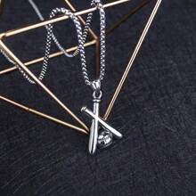 1 Đồng Hồ Thép Không Gỉ Gậy Bóng Chày Hình Mặt Dây Chuyền Vòng Cổ, Phong Cách Châu Âu Và Mỹ Trang Sức Thể Thao - Bạc - Xem 2