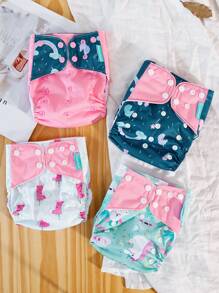 4 Packs Baby Cloth Diapers One Size Adjustable Washable Reusable For Baby Girls And Boysbaby Shower Family Decorations Gifts - Multicolor - View 1