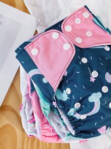 4 Packs Baby Cloth Diapers One Size Adjustable Washable Reusable For Baby Girls And Boysbaby Shower Family Decorations Gifts - Multicolor - View 4