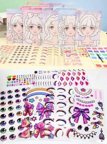 Children's Puzzle Toy Princess Makeup Coloring Set Girls' Dress-up Games Diy Coloring & Dressing Stickers Cheerful Girl Sticker Album (1set/10sheets)