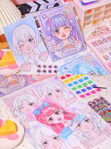 Children's Puzzle Toy Princess Makeup Coloring Set Girls' Dress-up Games Diy Coloring & Dressing Stickers Cheerful Girl Sticker Album (1set/10sheets)