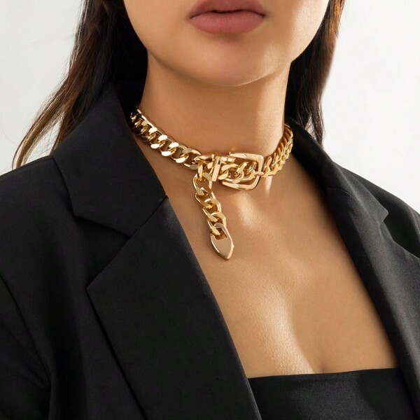 1 pieza Collar estilo minimalista de plata, cadena de punk europea y americana, cadena de clavícula con cinturón, adecuada para el uso diario de mujeres