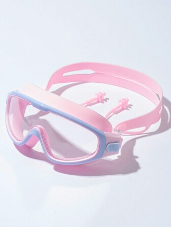 1pc Light Pink Waterproof Anti-Fog Hd Large Frame Swimming Goggles, Beach Essentials, Beach Accessories, Pool Float