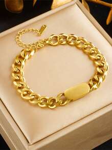 RAYQUEEN 2入組不褪色不鏽鋼厚鏈項鍊和手鍊，女性嘻哈時尚派對珠寶套裝，適合日常佩戴 - 金黃色 - 查看 12